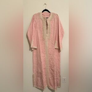 Light pink Moroccan kaftan with champagne colored embroidery and beading
